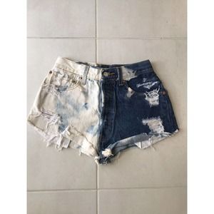 Two-Tone Distressed Denim Shorts